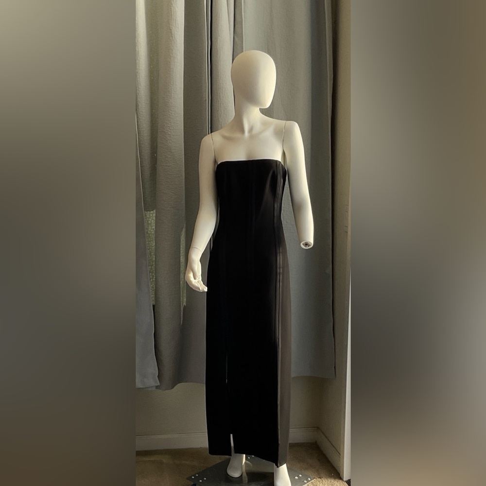 Diane Von Furstenberg Black Strapless Column Dress with Satin Panel Slits